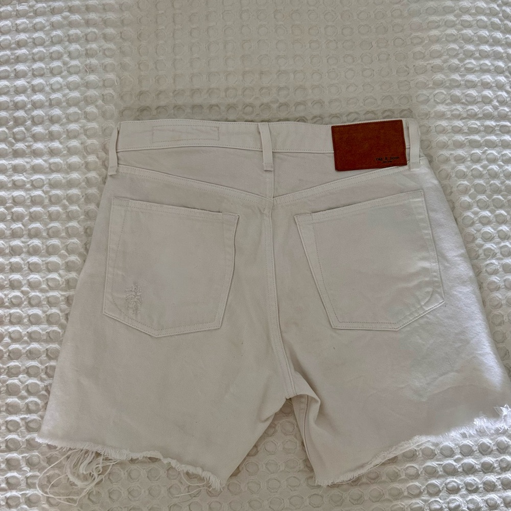 Rag & Bone White Distressed Maya High-Rise Midi Jean Shorts Size 29 - Picture 7 of 7